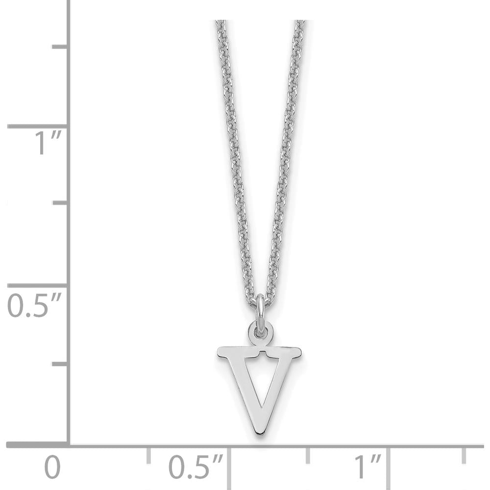 14K White Gold Personalized Cutout Letter V Initial Necklace - 18" Cable Chain by Oro Pregiato