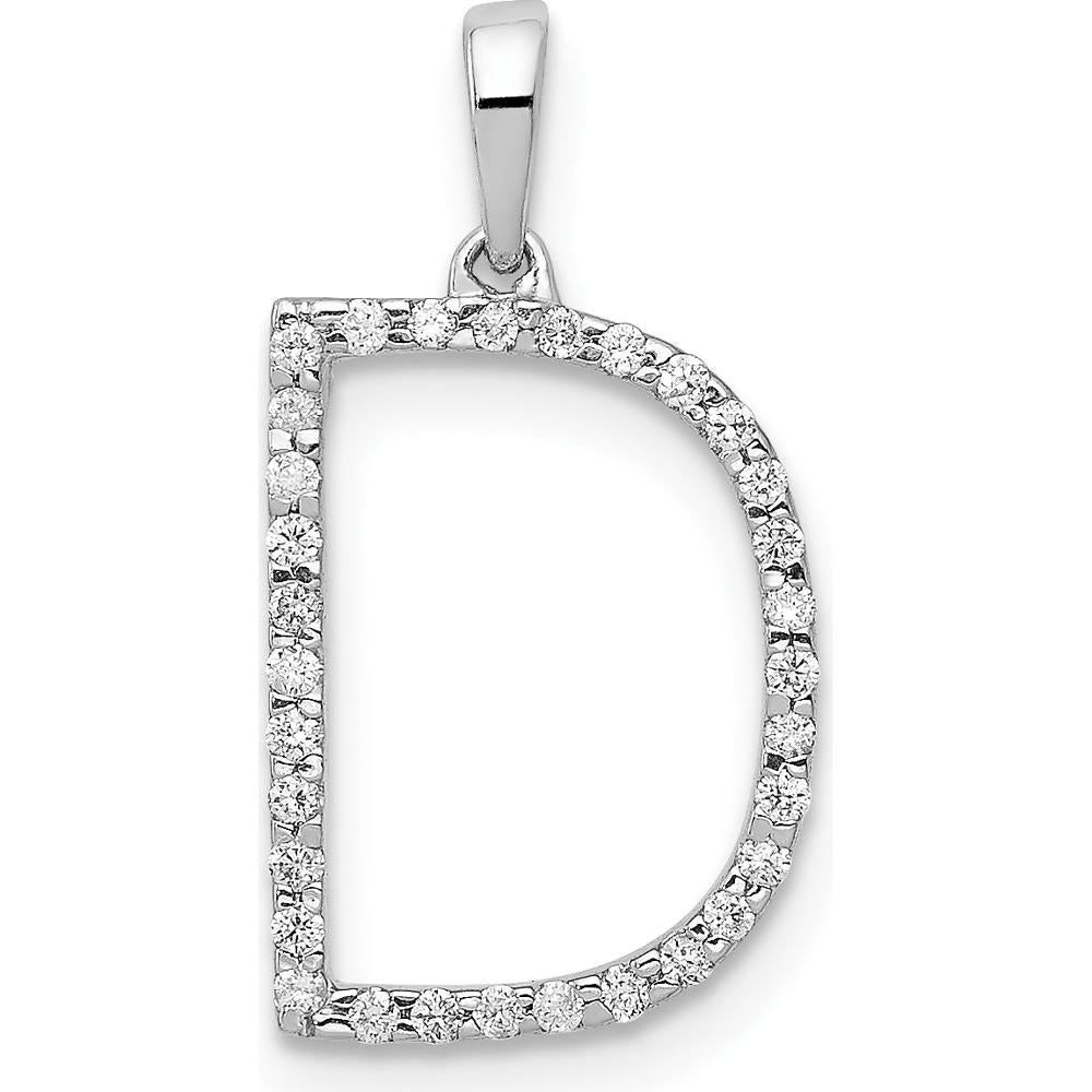 14K White Gold Personalized Diamond "D" Initial Pendant with Round Diamonds - 0.003 Carat Total Diamond Weight by Oro Pregiato