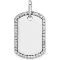 14K White Gold Personalized Diamond Dog Tag Pendant - Rhodium Plated, Sparkling Edge Detail by Oro Pregiato