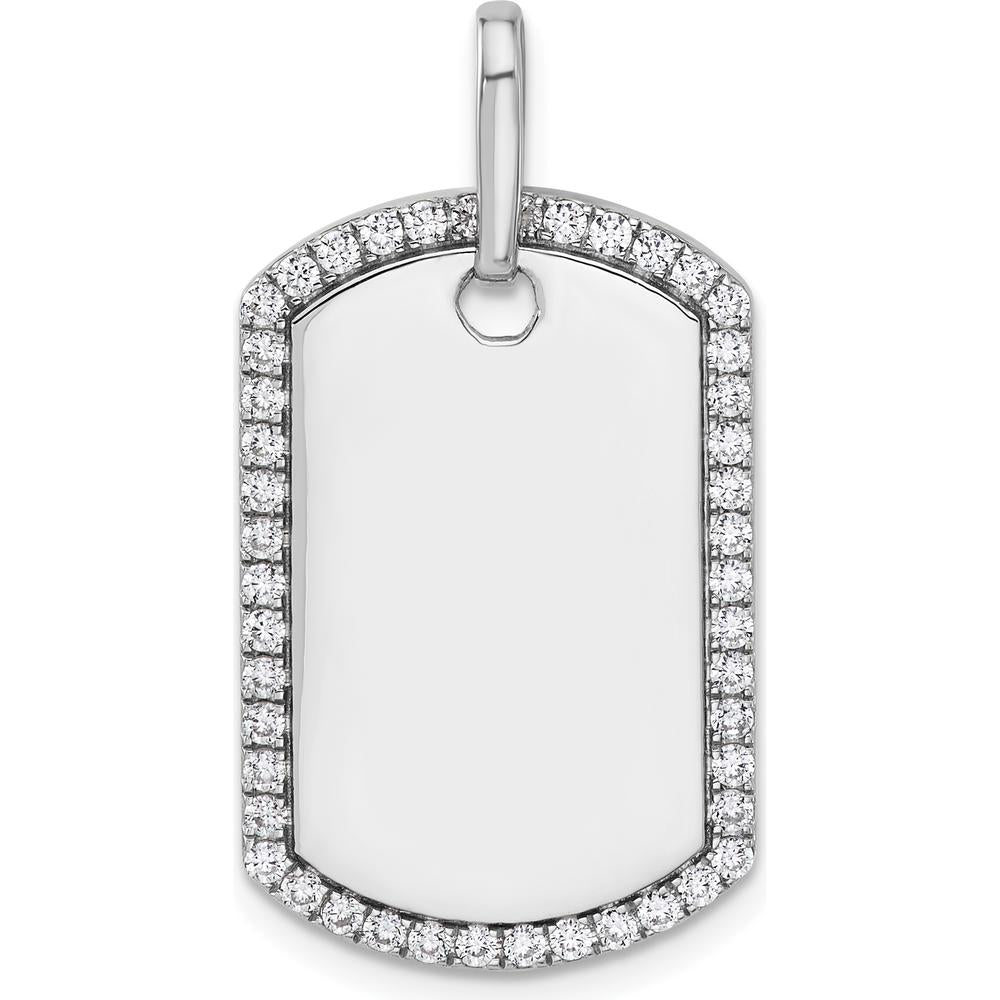 14K White Gold Personalized Diamond Dog Tag Pendant - Rhodium Plated, Sparkling Edge Detail by Oro Pregiato