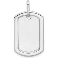 14K White Gold Personalized Diamond Dog Tag Pendant - Rhodium Plated, Sparkling Edge Detail by Oro Pregiato