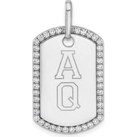 14K White Gold Personalized Diamond Dog Tag Pendant - Rhodium Plated, Sparkling Edge Detail by Oro Pregiato