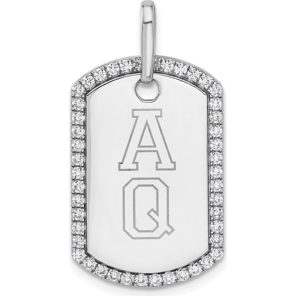 14K White Gold Personalized Diamond Dog Tag Pendant - Rhodium Plated, Sparkling Edge Detail by Oro Pregiato