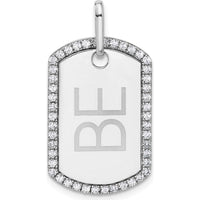 14K White Gold Personalized Diamond Dog Tag Pendant - Rhodium Plated, Sparkling Edge Detail by Oro Pregiato