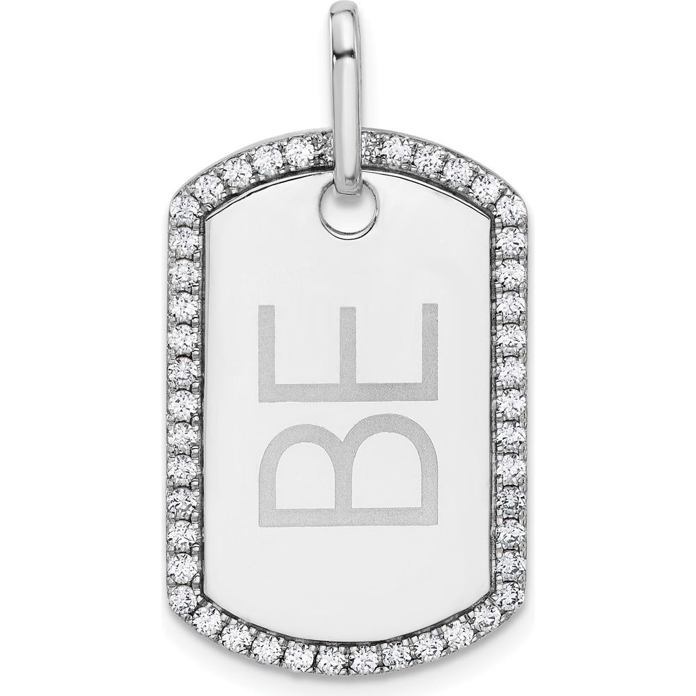 14K White Gold Personalized Diamond Dog Tag Pendant - Rhodium Plated, Sparkling Edge Detail by Oro Pregiato