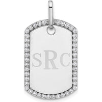 14K White Gold Personalized Diamond Dog Tag Pendant - Rhodium Plated, Sparkling Edge Detail by Oro Pregiato