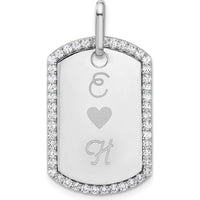 14K White Gold Personalized Diamond Dog Tag Pendant - Rhodium Plated, Sparkling Edge Detail by Oro Pregiato