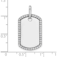 14K White Gold Personalized Diamond Dog Tag Pendant - Rhodium Plated, Sparkling Edge Detail by Oro Pregiato