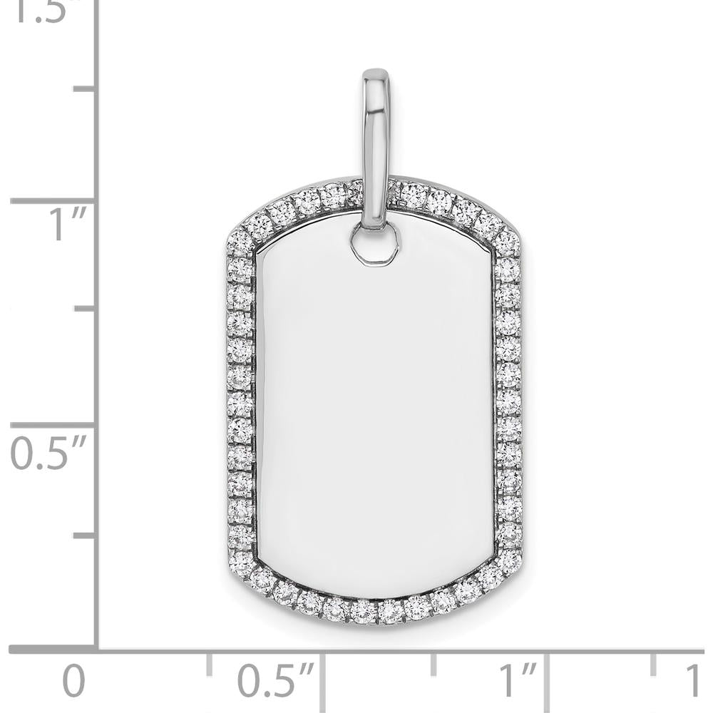14K White Gold Personalized Diamond Dog Tag Pendant - Rhodium Plated, Sparkling Edge Detail by Oro Pregiato