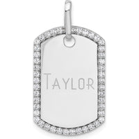 14K White Gold Personalized Diamond Dog Tag Pendant - Rhodium Plated, Sparkling Edge Detail by Oro Pregiato
