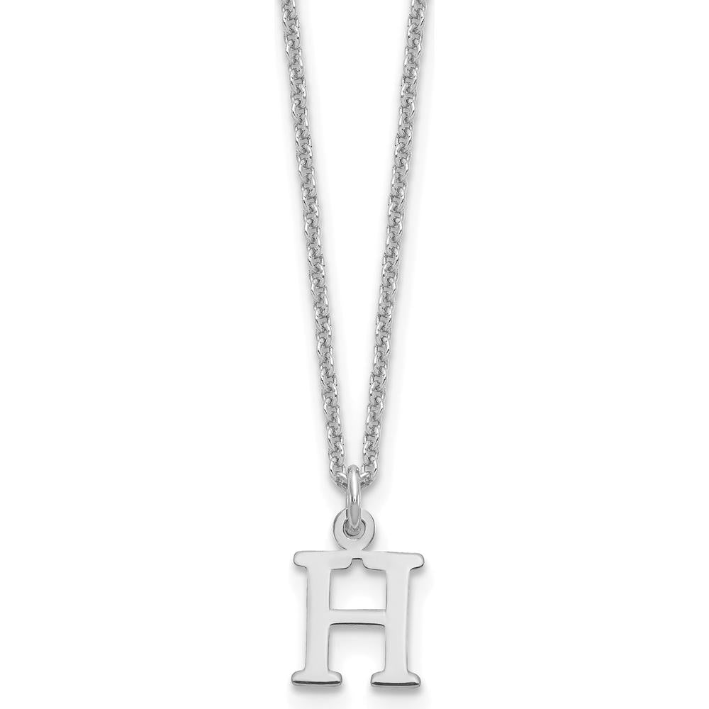 14K White Gold Personalized "H" Initial Pendant Necklace with Rhodium Plating - 18-inch Cable Chain by Oro Pregiato