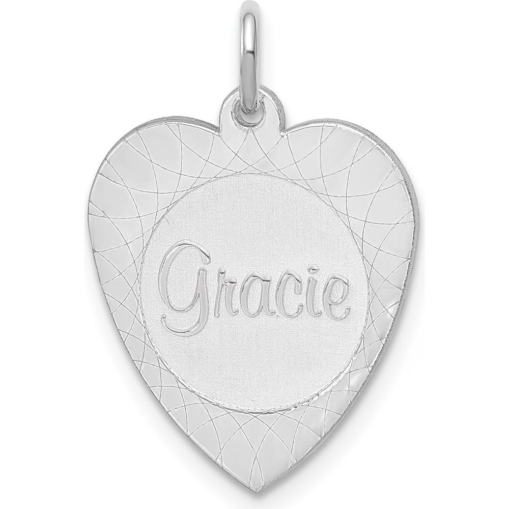 14K White Gold Personalized Heart Disc Name Charm with Satin Finish by Oro Pregiato