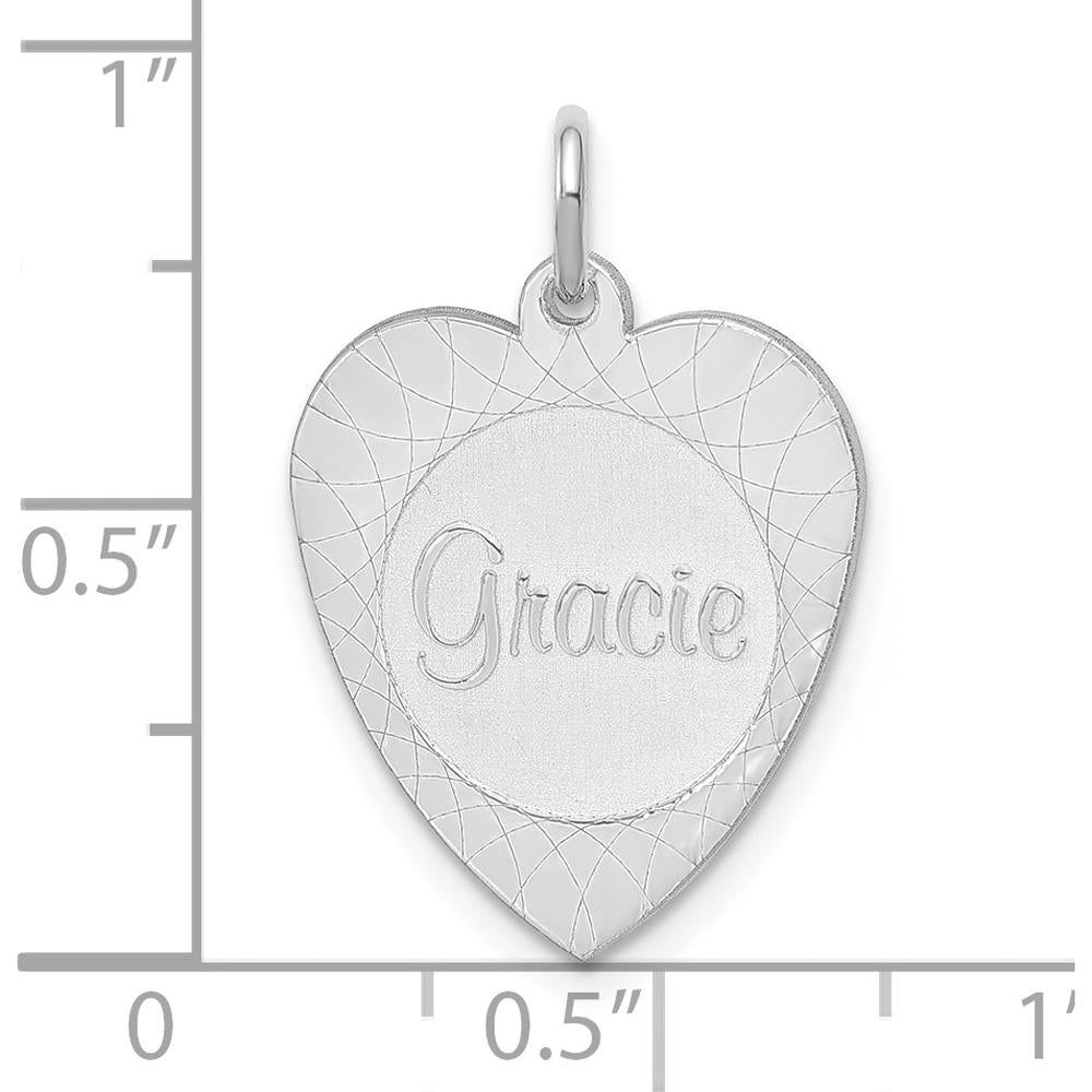 14K White Gold Personalized Heart Disc Name Charm with Satin Finish by Oro Pregiato