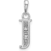 14K White Gold Personalized Letter J Pendant with 2 Round Diamonds - 0.01 Carat Total Diamond Weight by Oro Pregiato