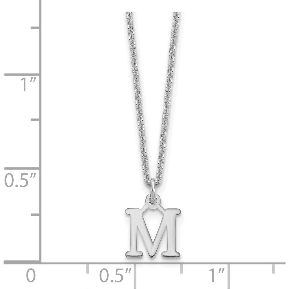 14K White Gold Personalized "M" Initial Pendant Necklace with Rhodium Plating - 18" by Oro Pregiato