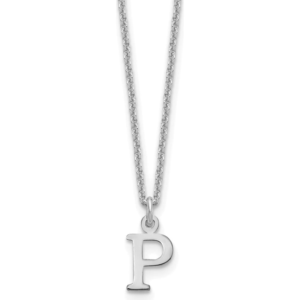 14K White Gold Personalized P Initial Pendant Necklace - Rhodium Plated 18" Cable Chain by Oro Pregiato