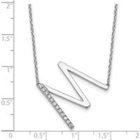 14K White Gold Personalized Sideways Diamond Initial "M" Necklace - Rhodium Plated by Oro Pregiato