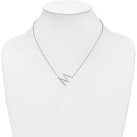 14K White Gold Personalized Sideways Diamond Initial "M" Necklace - Rhodium Plated by Oro Pregiato