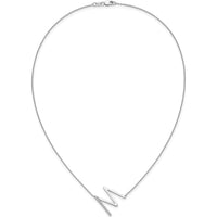14K White Gold Personalized Sideways Diamond Initial "M" Necklace - Rhodium Plated by Oro Pregiato