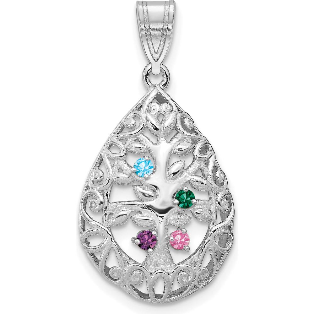 14K White Gold Personalized Tree of Life Pendant with Four Round Birthstones - Customizable by Oro Pregiato