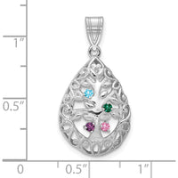 14K White Gold Personalized Tree of Life Pendant with Four Round Birthstones - Customizable by Oro Pregiato