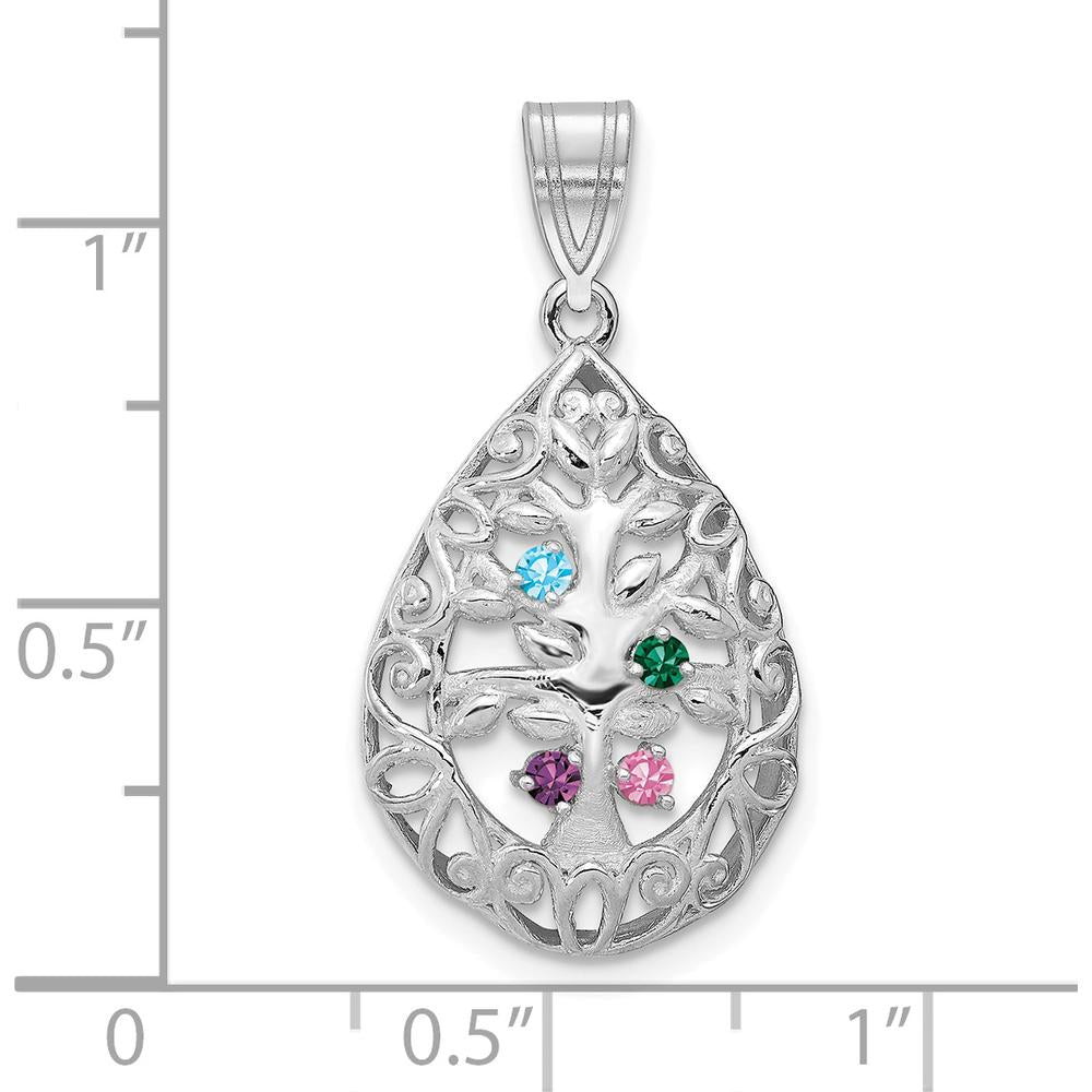 14K White Gold Personalized Tree of Life Pendant with Four Round Birthstones - Customizable by Oro Pregiato