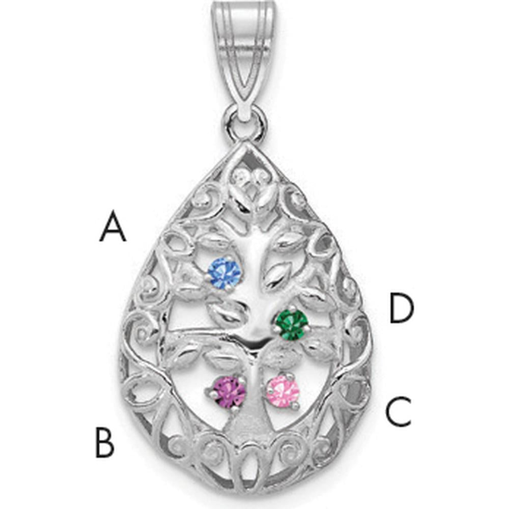 14K White Gold Personalized Tree of Life Pendant with Four Round Birthstones - Customizable by Oro Pregiato