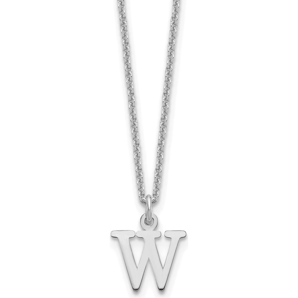 14K White Gold Personalized "W" Letter Pendant Necklace - 18" Cable Chain by Oro Pregiato
