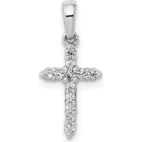 14K White Gold Petite Cross Pendant with Pavé-Set Round Diamonds - 0.10 Carat Total Diamond Weight by Monteluci Fine Jewelry