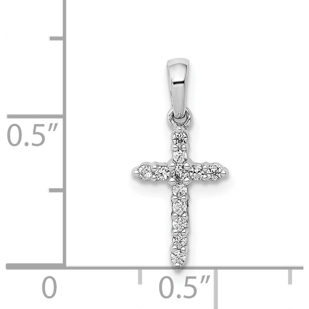 14K White Gold Petite Cross Pendant with Pavé-Set Round Diamonds - 0.10 Carat Total Diamond Weight by Monteluci Fine Jewelry