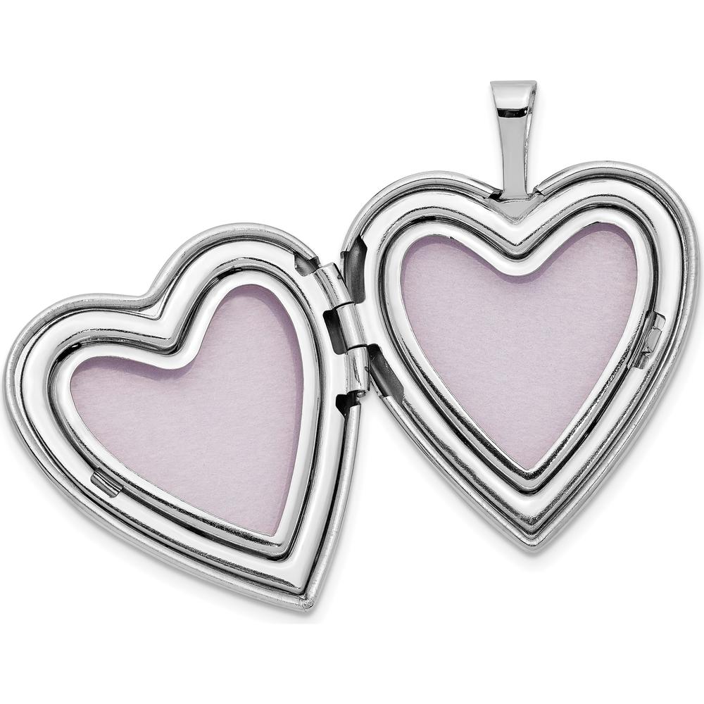 14K White Gold Pink and Green Enamel Rose I LOVE YOU Script Heart Locket - Engravable 20mm by Monteluci Fine Jewelry
