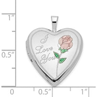 14K White Gold Pink and Green Enamel Rose I LOVE YOU Script Heart Locket - Engravable 20mm by Monteluci Fine Jewelry