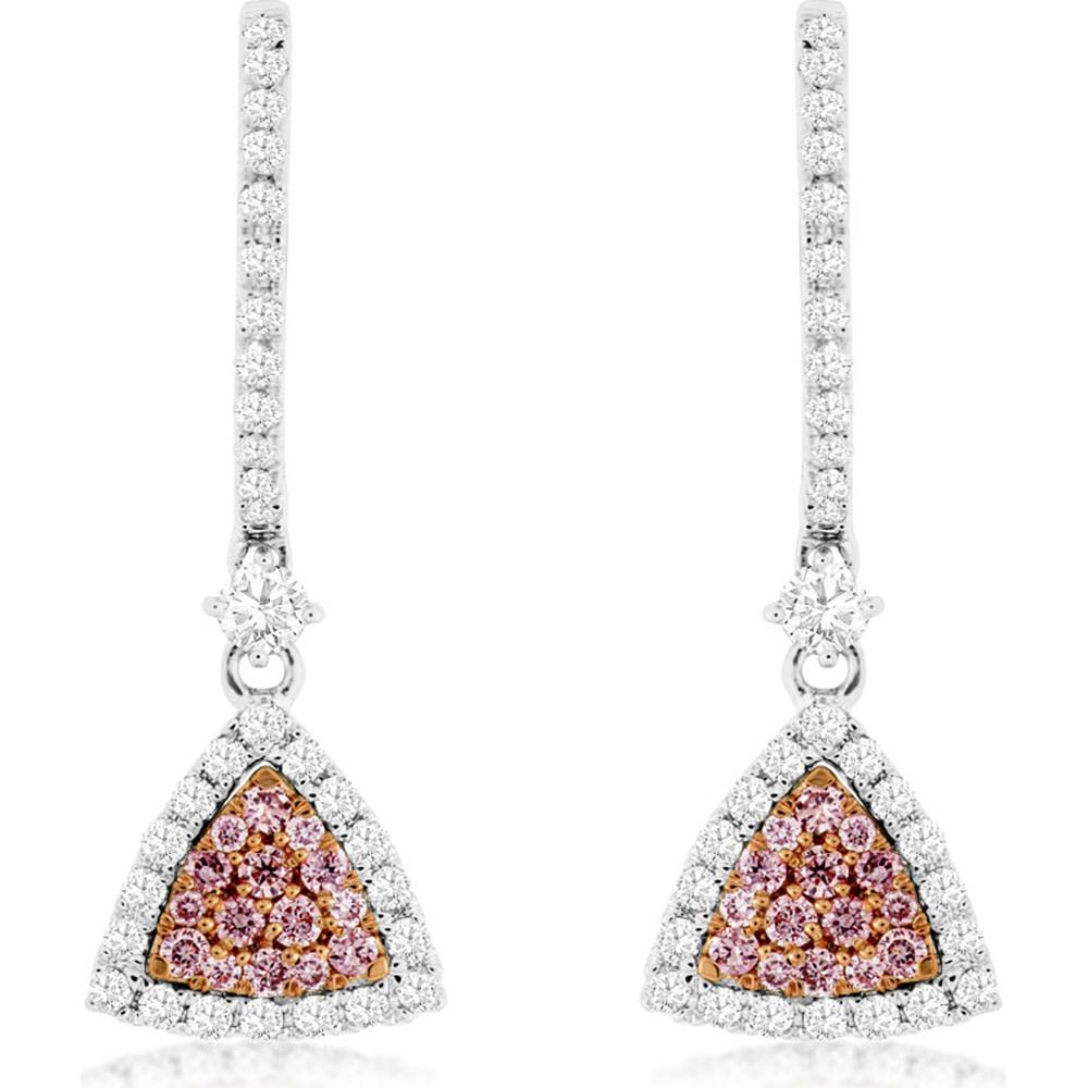 14K White Gold Pink and White Diamond Drop Earrings - 0.48 Carats Total Pink Diamond Weight, 0.35 Carats Total White Diamond Weight