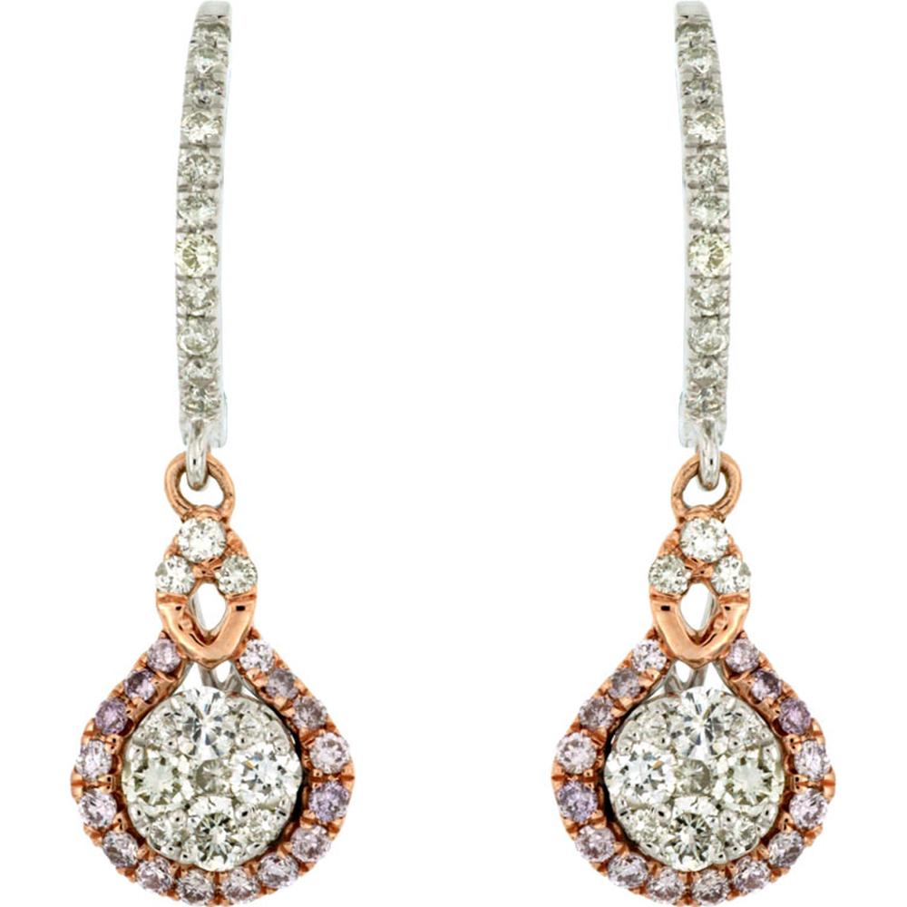 14K White Gold Pink and White Diamond Halo Earrings - 1.00 Carats Total Diamond Weight