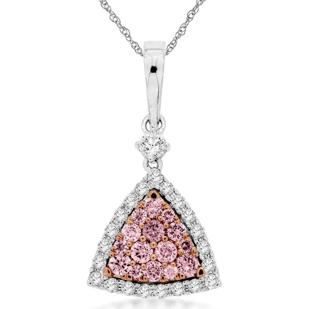 14K White Gold Pink and White Diamond Triangle Pendant - 0.55 Carats Total Diamond Weight