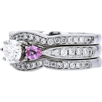 14K White Gold Pink Sapphire Accent Bridal Earrings