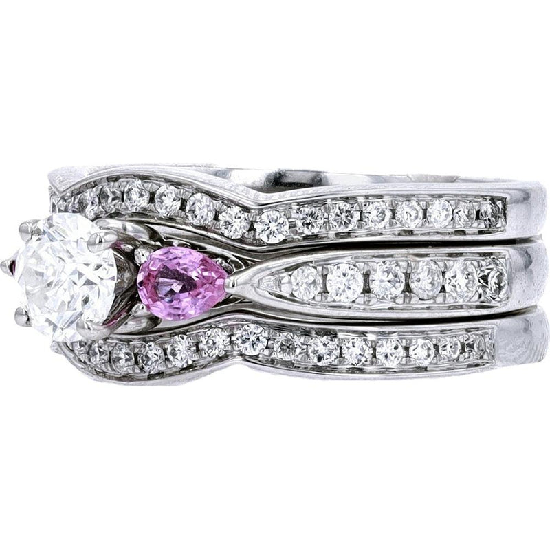 14K White Gold Pink Sapphire Accent Bridal Earrings