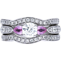 14K White Gold Pink Sapphire Accent Bridal Earrings