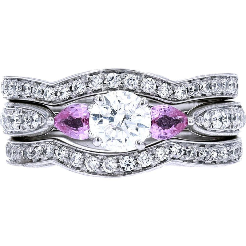 14K White Gold Pink Sapphire Accent Bridal Earrings