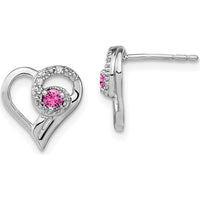 14K White Gold Pink Sapphire and Diamond Heart Earrings - 0.065 Carat Diamond & 0.13 Carat Pink Sapphire Total Weight by Monteluci Fine Jewelry