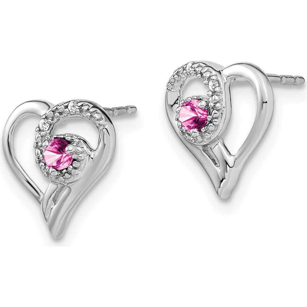 14K White Gold Pink Sapphire and Diamond Heart Earrings - 0.065 Carat Diamond & 0.13 Carat Pink Sapphire Total Weight by Monteluci Fine Jewelry