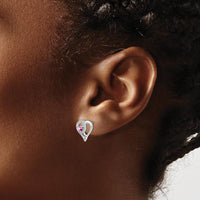 14K White Gold Pink Sapphire and Diamond Heart Earrings - 0.065 Carat Diamond & 0.13 Carat Pink Sapphire Total Weight by Monteluci Fine Jewelry