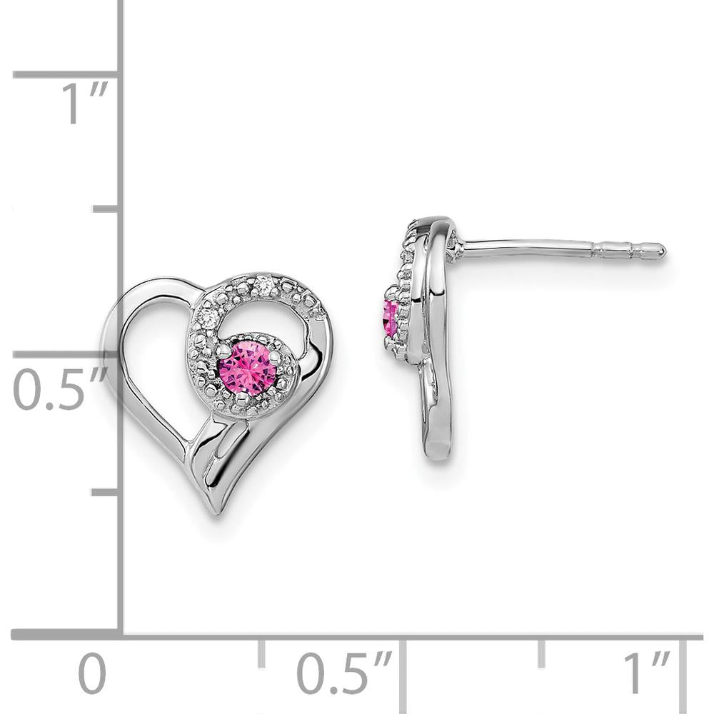 14K White Gold Pink Sapphire and Diamond Heart Earrings - 0.065 Carat Diamond & 0.13 Carat Pink Sapphire Total Weight by Monteluci Fine Jewelry