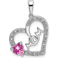 14K White Gold Pink Sapphire and Diamond MOM Heart Pendant with Milgrain Detail - 0.58 Carat Total Stone Weight by Lumare Gioia
