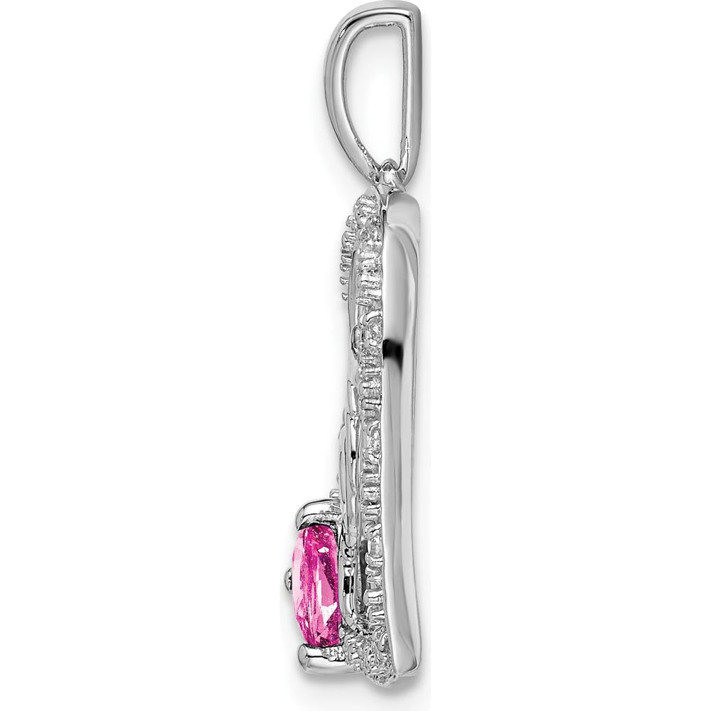 14K White Gold Pink Sapphire and Diamond MOM Heart Pendant with Milgrain Detail - 0.58 Carat Total Stone Weight by Lumare Gioia
