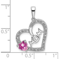 14K White Gold Pink Sapphire and Diamond MOM Heart Pendant with Milgrain Detail - 0.58 Carat Total Stone Weight by Lumare Gioia