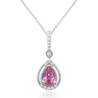 14K White Gold Pink Sapphire & Diamond Pendant - 0.65 Carats Pink Sapphire, 0.10 Carats Diamond Total Weight