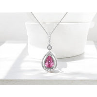14K White Gold Pink Sapphire & Diamond Pendant - 0.65 Carats Pink Sapphire, 0.10 Carats Diamond Total Weight