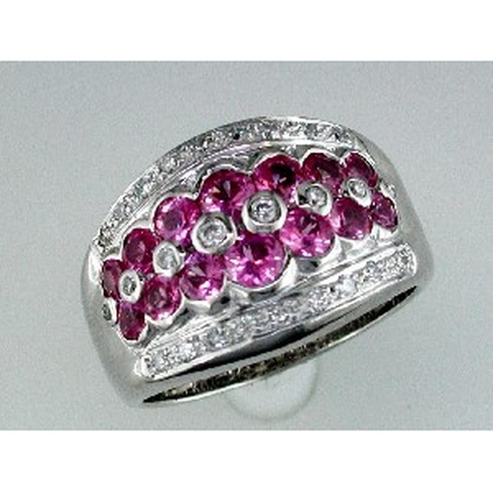 14K White Gold Pink Sapphire & Round Diamond Floral Ring - 2.00 Carats Total Gem Weight