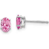 14K White Gold Pink Sapphire Stud Earrings - 0.6 Carat Total Carat Weight, Oval Shaped, Rhodium Plated by Monteluci Fine Jewelry